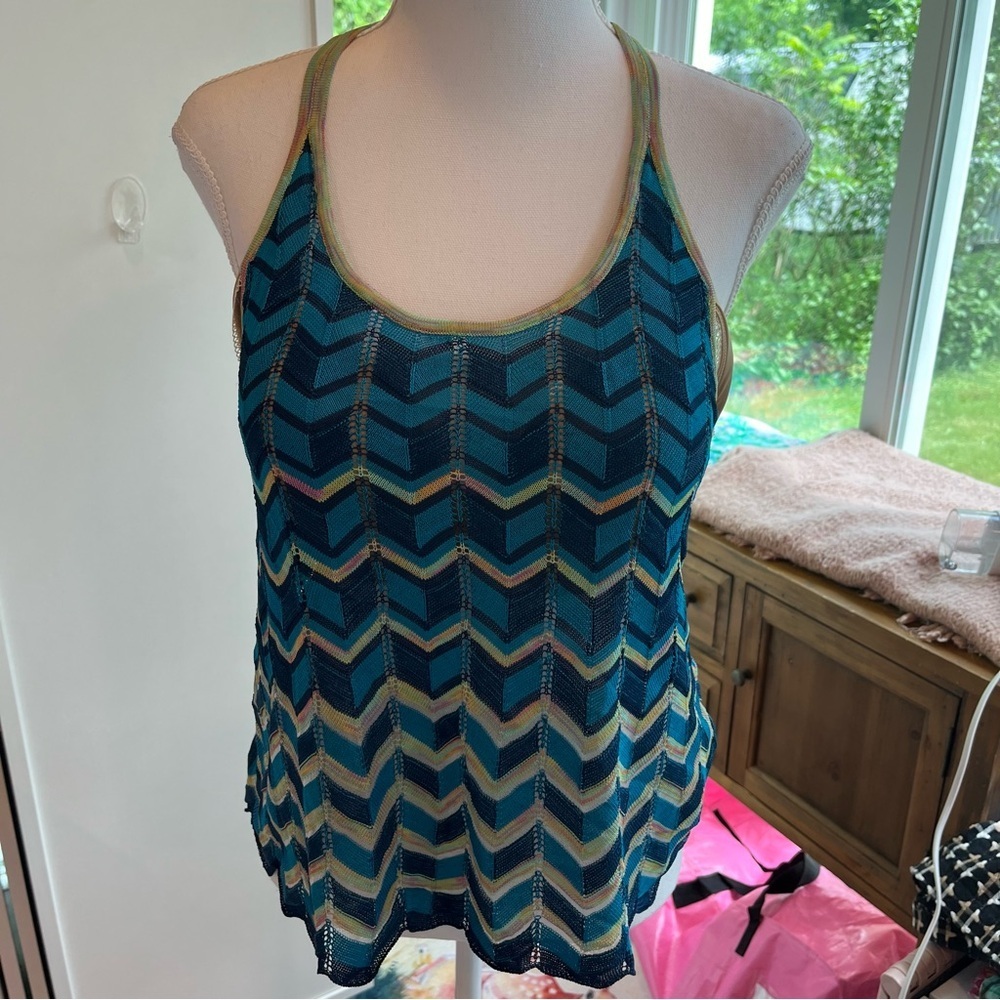 BCBG MaxAzaria Emalynn marled tank top in aqua combo NWOT Size M